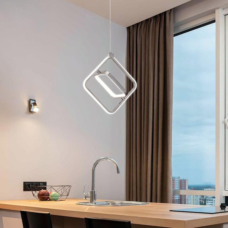 Modern LED Chandelier Chrome Rectangular Pendant Light Fixtures 4000K 20W Dimmab gallery