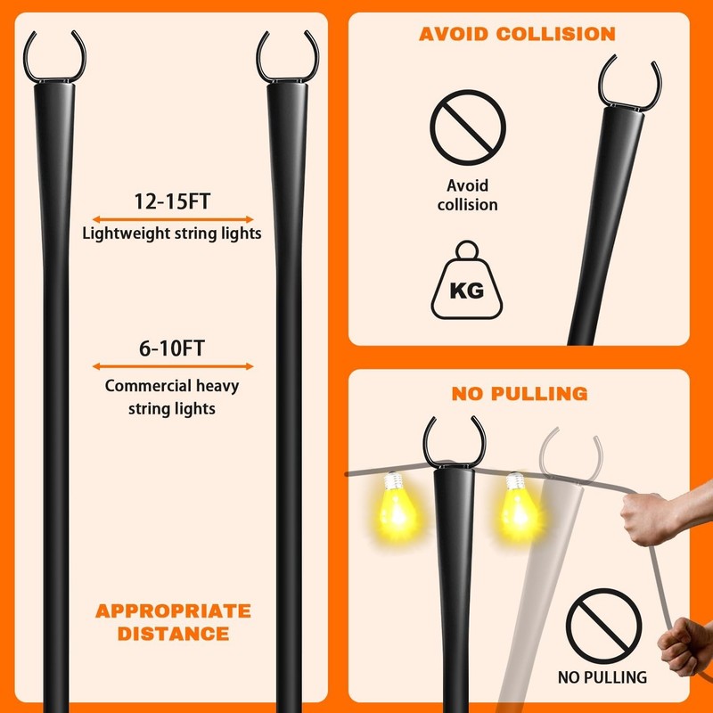 4 Pack 10Ft String Light Poles, Metal Poles with Fork for Outside Lights,Outdoor gallery