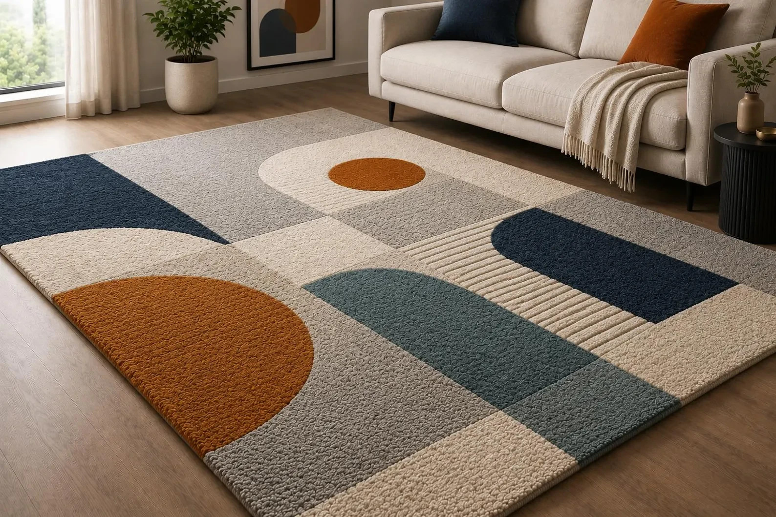 Modern Geometric Hand-Tufted Area Rug – Plush Contemporary for Bedroom Carpet gallery
