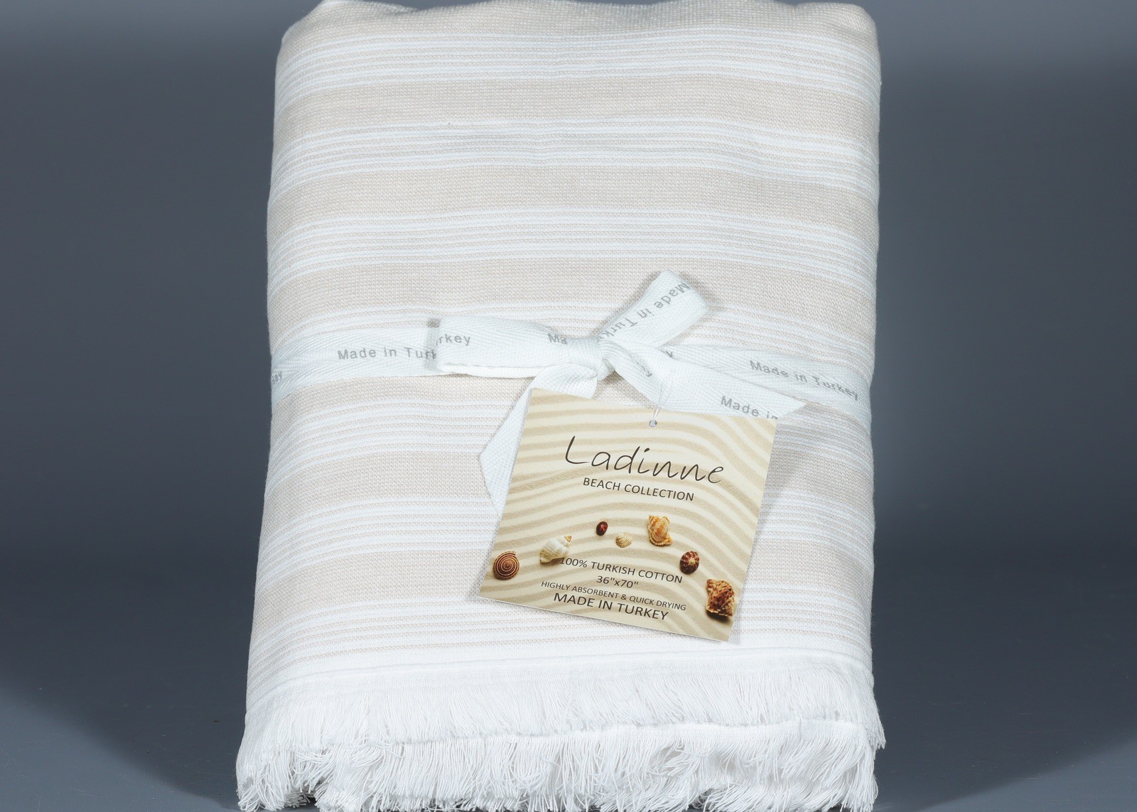 LADINNE Beach Coll. WHITE/BEIGE STRIPES TOWEL 100% Ringspun Cotton 36”x70” #3 gallery