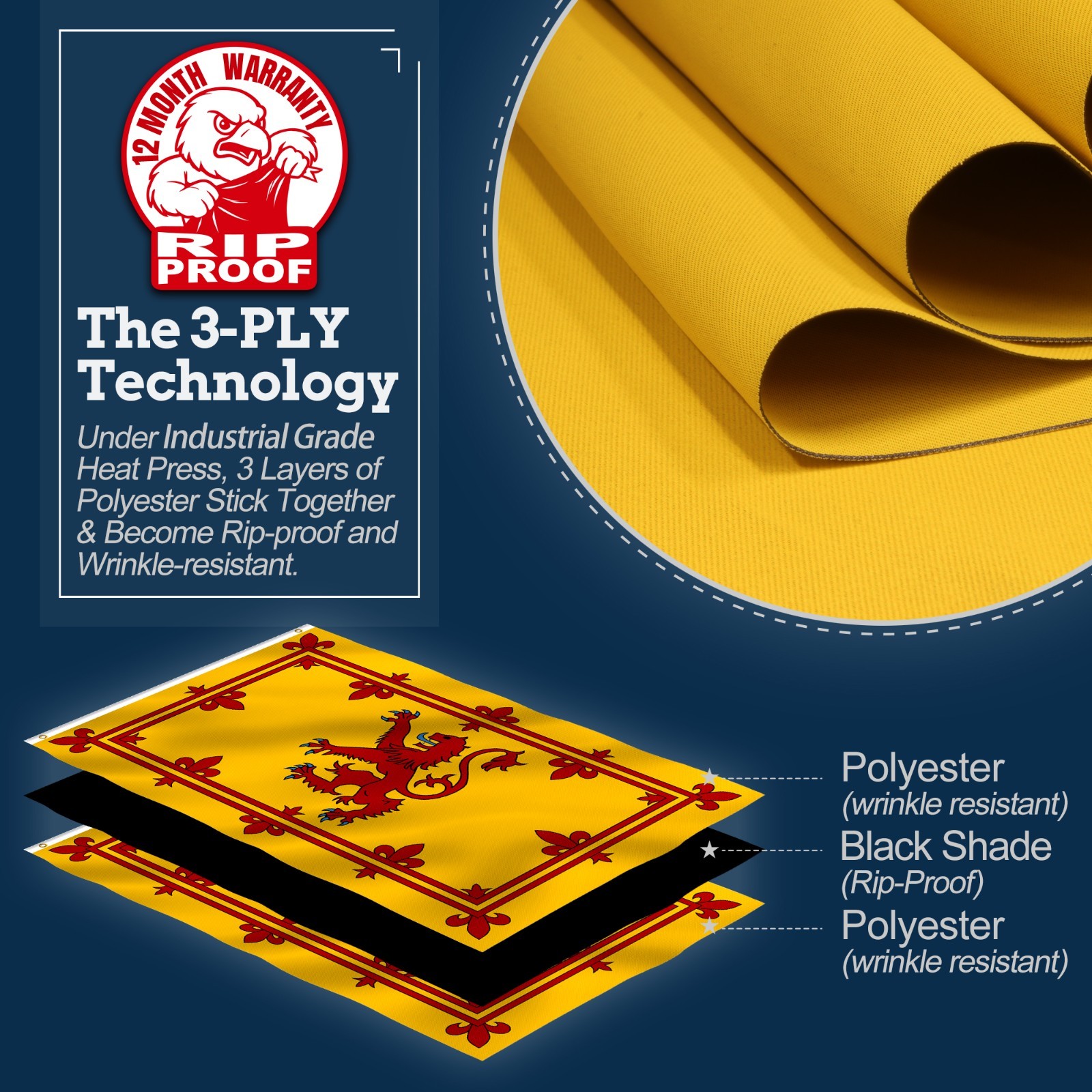 Anley Rip-Proof Double Sided 3-Ply Scotland Rampant Lion Flag 3x5 Foot gallery
