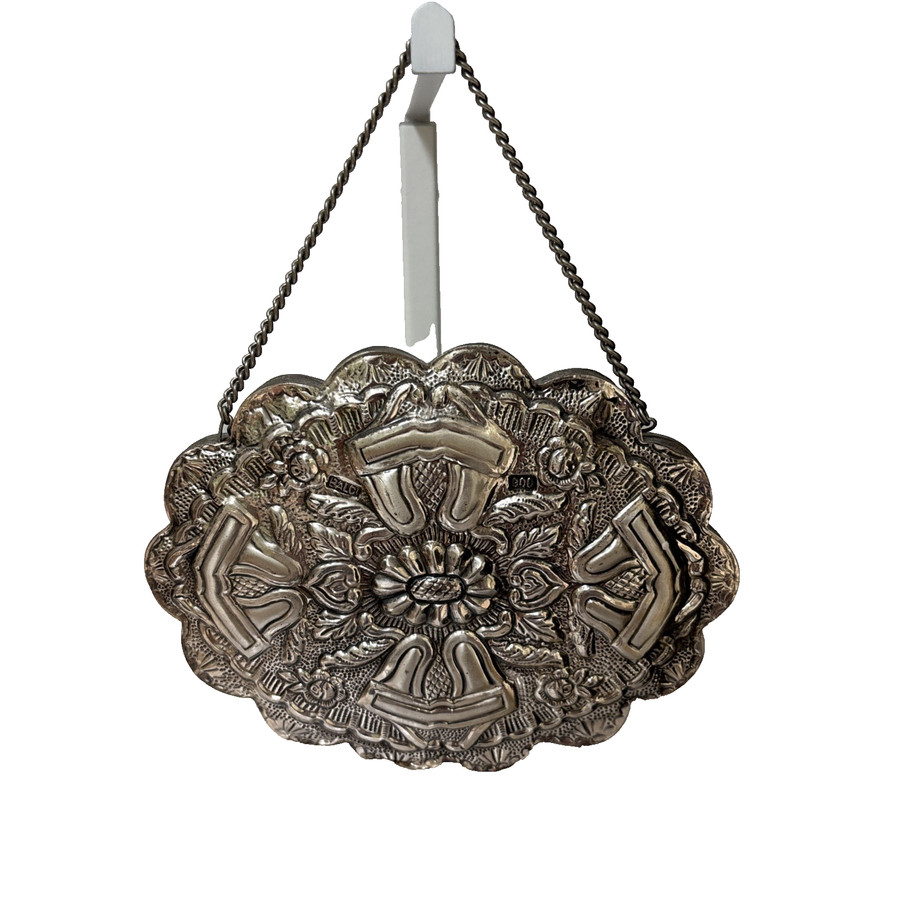 Vintage BALCI Turkish Wedding Mirror 900 Silver Repousse Hanging Wall Decor 13cm gallery