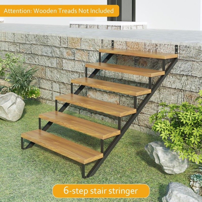 Steel Stair Riser 6 Step Stair Stringer for Deck Height 50in,Powder Coated Black gallery