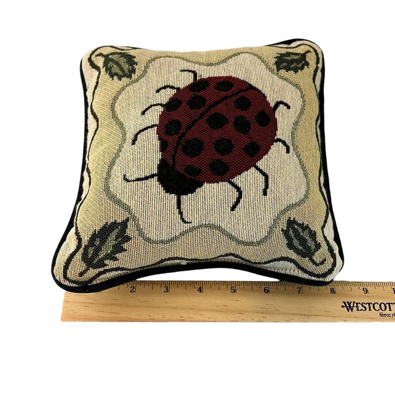 Ladybug Needlepoint Accent Pillow 8” Cottagecore Garden Decor Small Throw Pillow gallery
