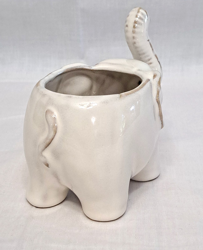 Boho Whitewashed Stoneware Elephant Planter Pot Succulent Catch Pot 4.5"Tx5"L gallery