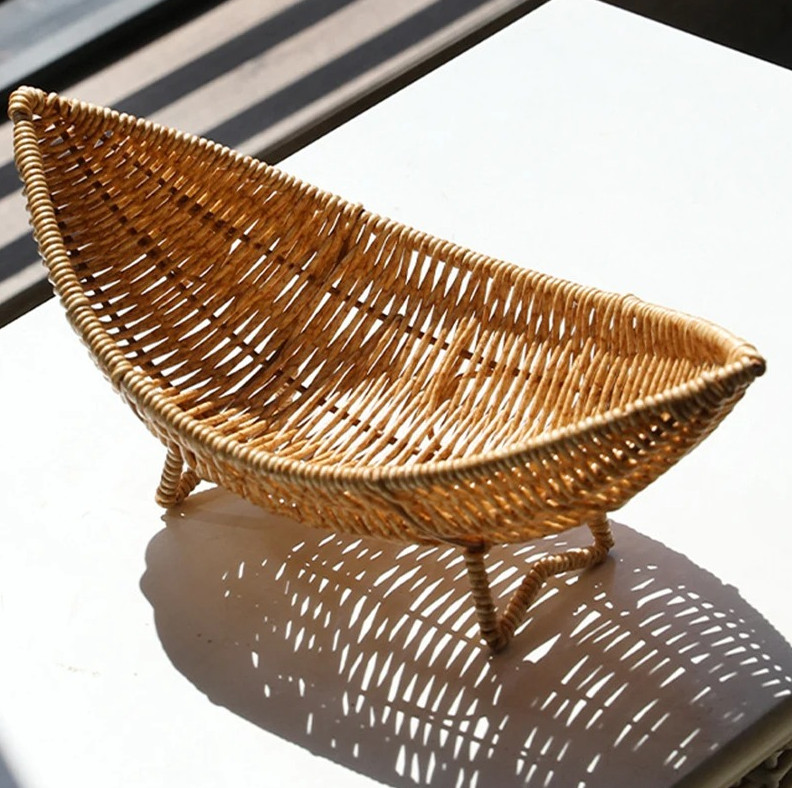 1pc Rattan-Style Fruit Basket Snack Plate Decorative Tray for Coffee Table Home gallery