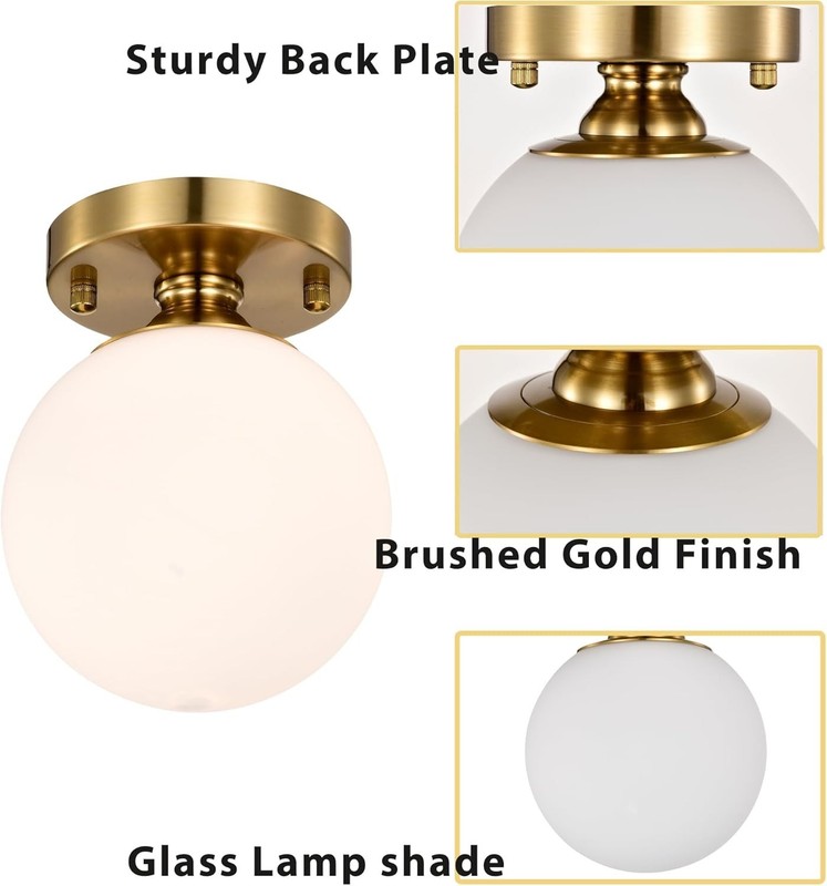Gold Flush Mount Ceiling Light 7" Opal Glass Globe Fixture for Hallway Bathroom gallery