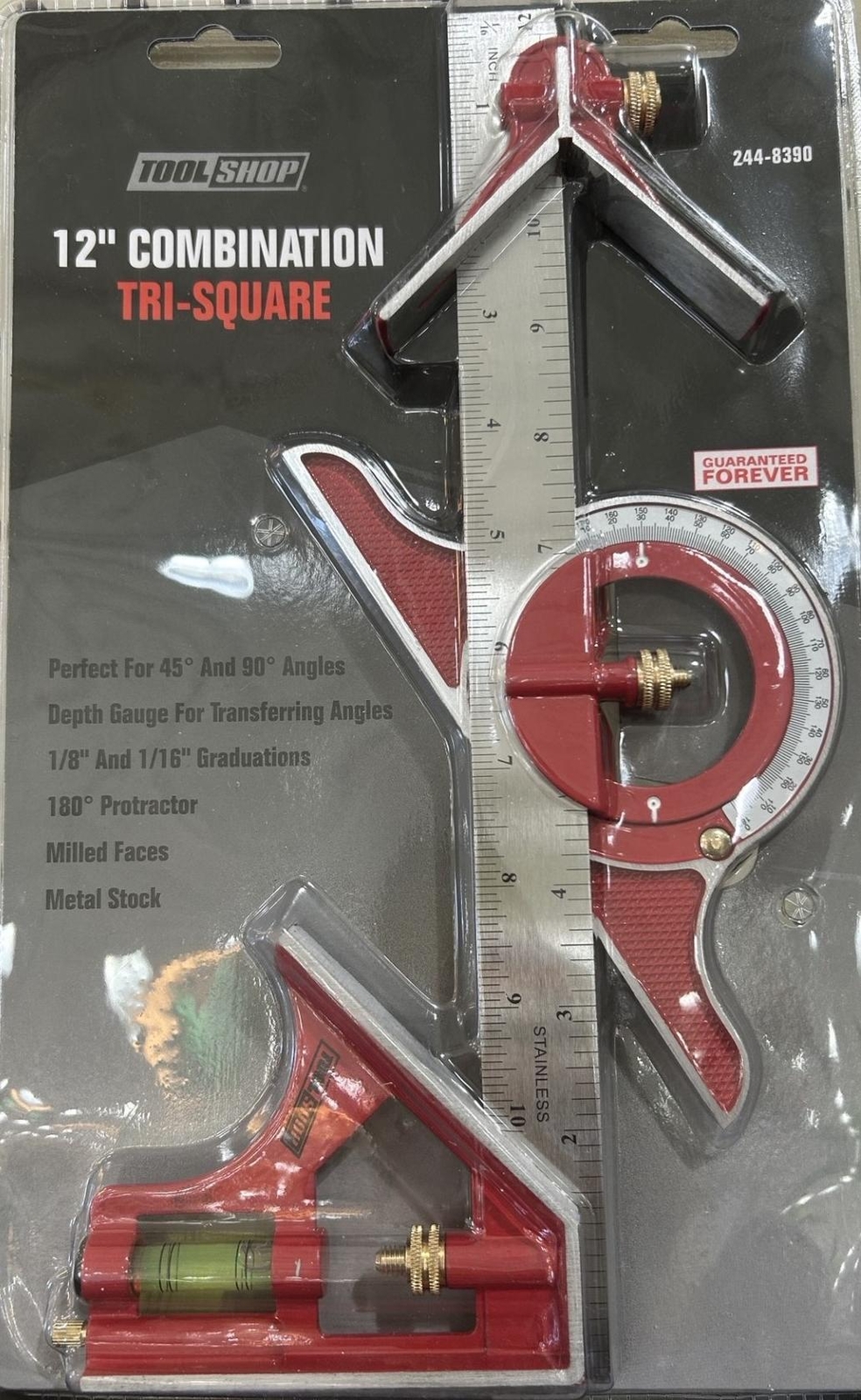 12" Combination Tri Square w Stainless Steel Ruler, Protractor & Centering Heads gallery