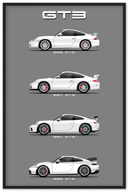 Porsche 911 GT3 Generations Poster Print - Iconic 996, 997, 991, 992 in Detail! gallery