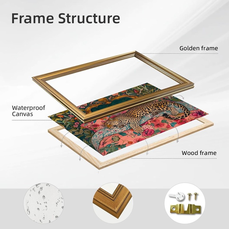 Gold Framed Sleeping Leopard Wall Art Luxury Jungle Colorful Cheetah Animal P... gallery