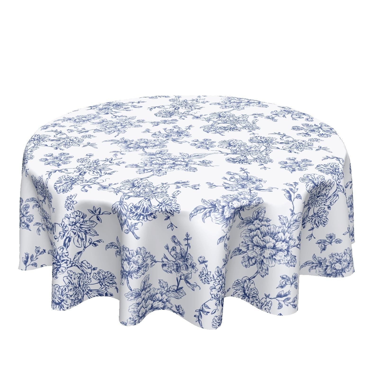 Floral Round Tablecloth 60" Blue & White Vintage Rustic Farmhouse Decor - Party gallery