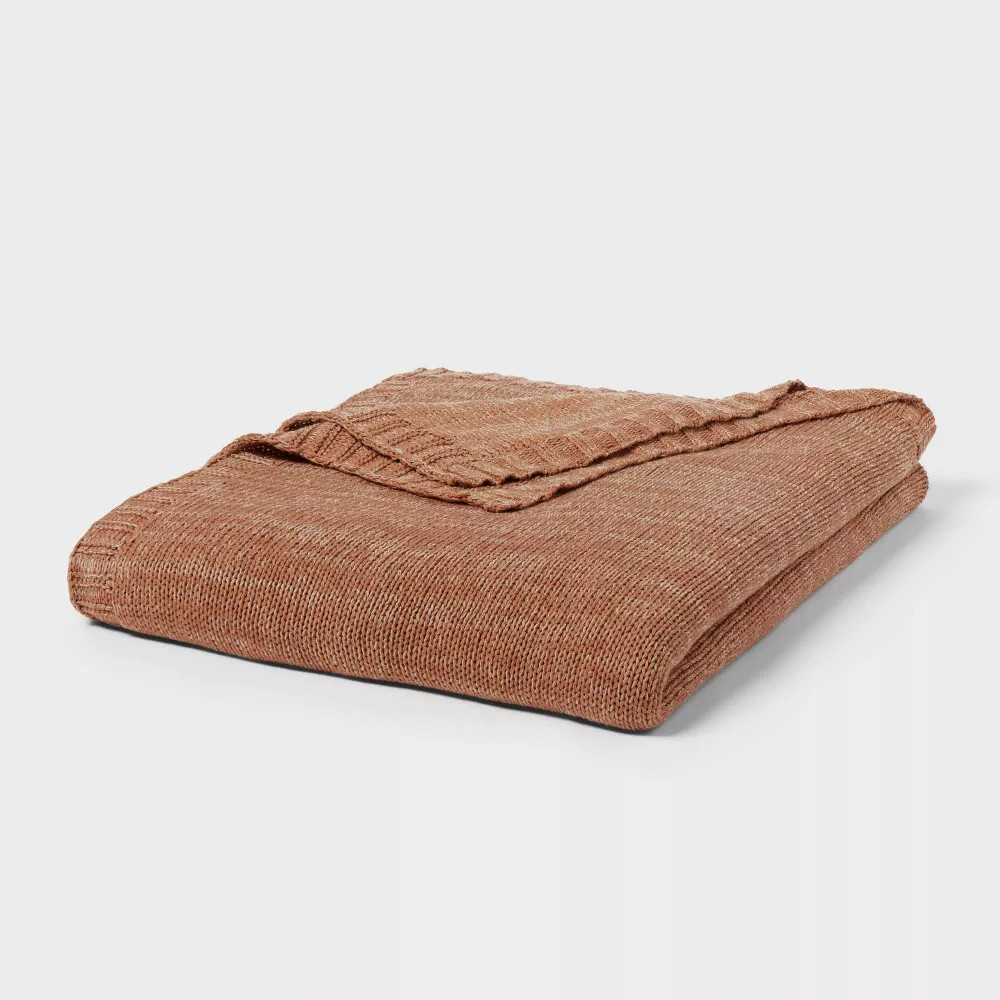 Full/Queen Knit Blanket Brown - Threshold gallery