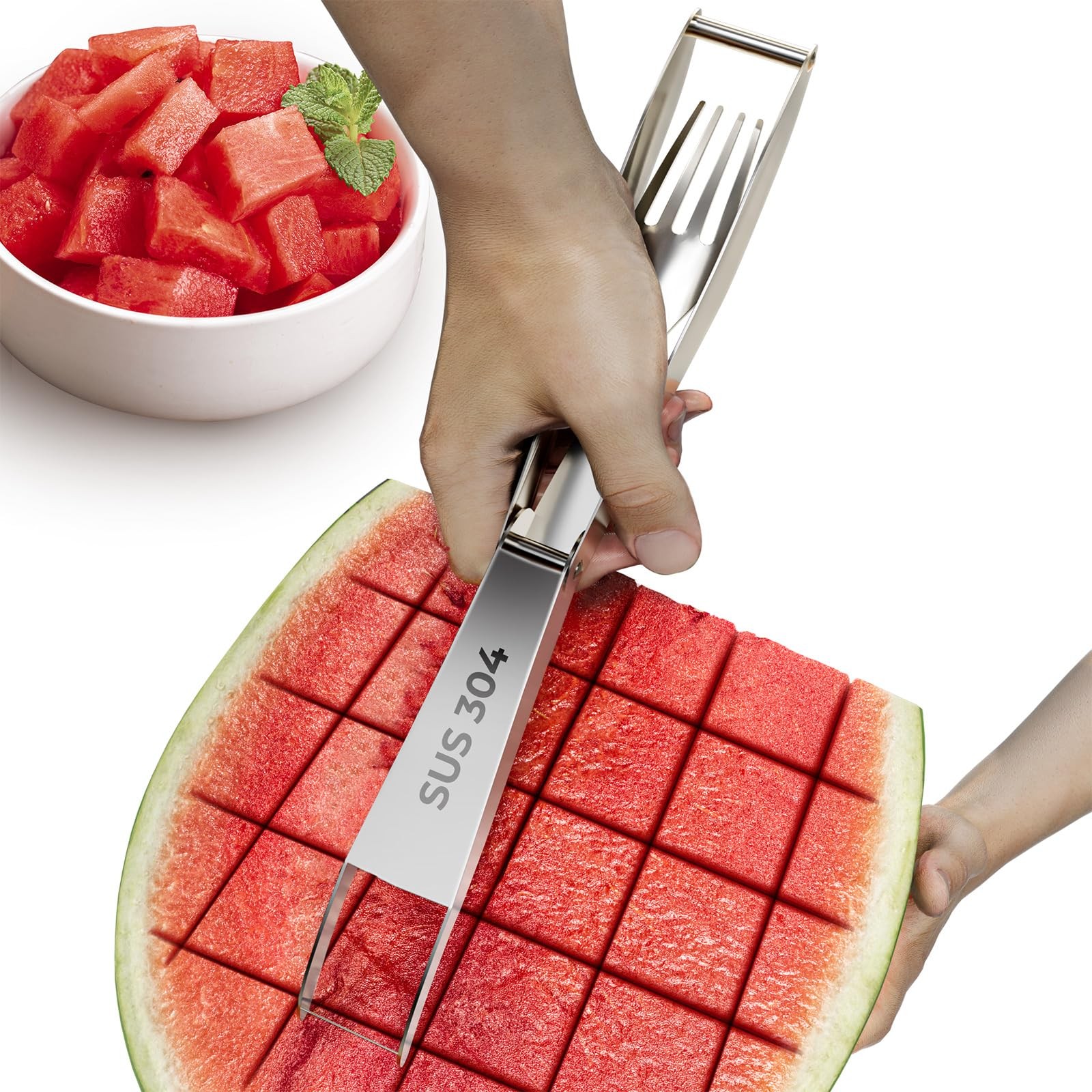 CripsTaste Watermelon Cutter with Retractable Fork, 2-in-1 Stainless Steel Fr... gallery