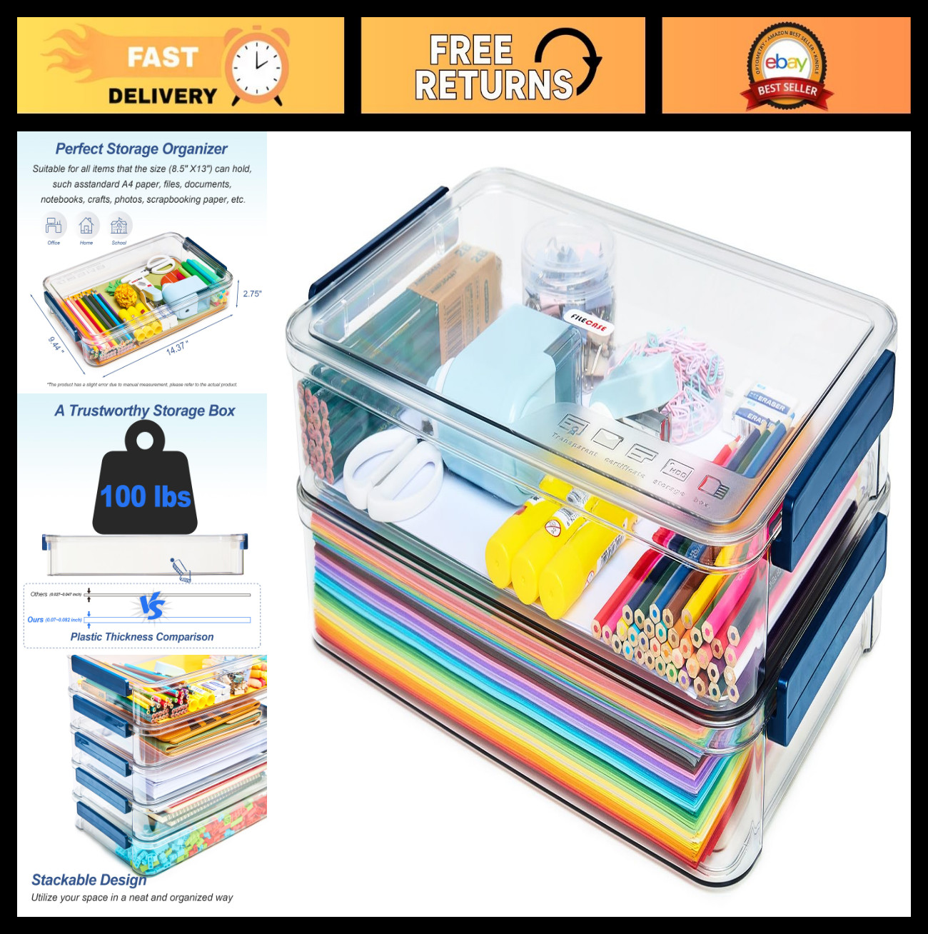 2 Pack 5.5qt Clear Plastic Storage Box with Lids - Stackable Organizer for Craft gallery
