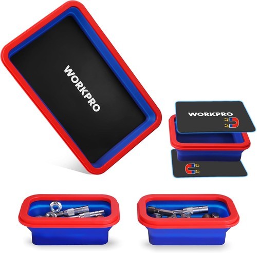 WORKPRO 4PC Collapsible Magnetic Parts Tray Set Double-Sided Magnet Bowl for Nut gallery