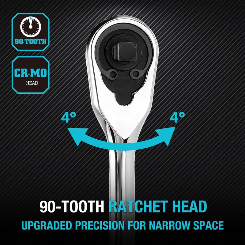 DURATECH Extra Long Handle 1/4-Inch Drive Ratchet, 90-Tooth with 8" Handle gallery