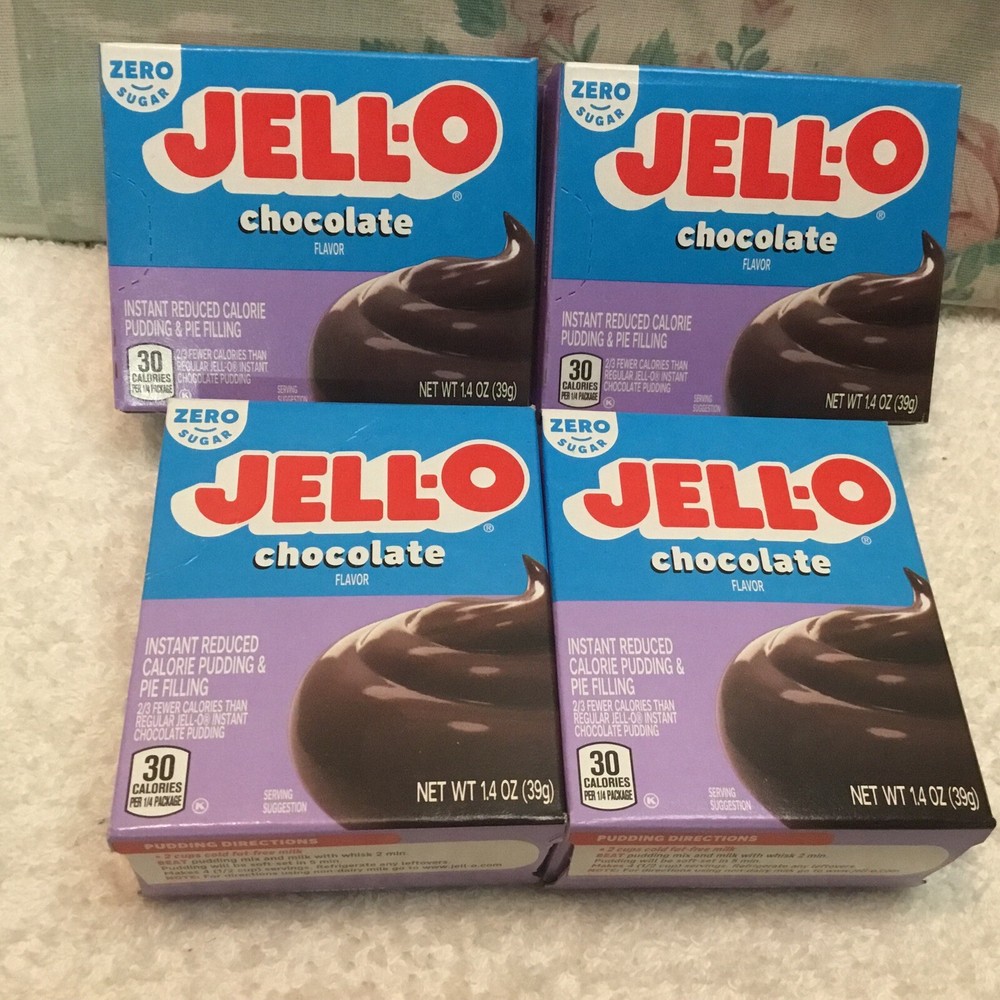 4 Boxes Jello Zero Sugar Chocolate Instant Pudding 1.4 oz Exp. Dec. 2027