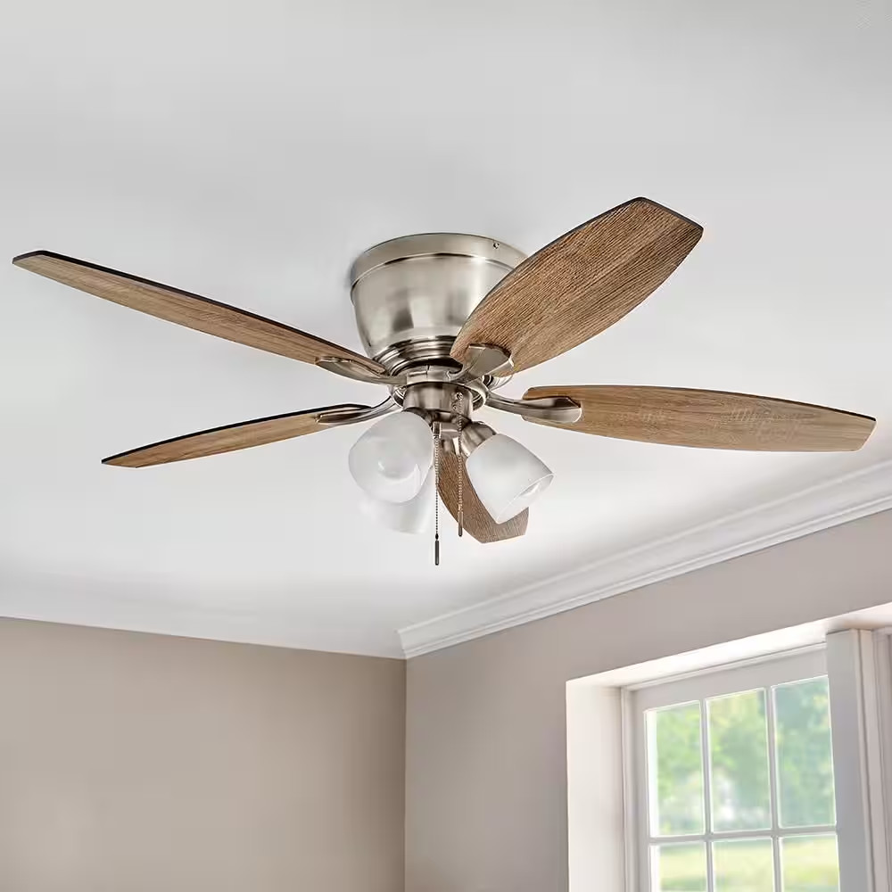 Sidlow 52 In. Indoor LED Brushed Nickel Hugger Dry Rated Ceiling Fan with 5 Quic gallery