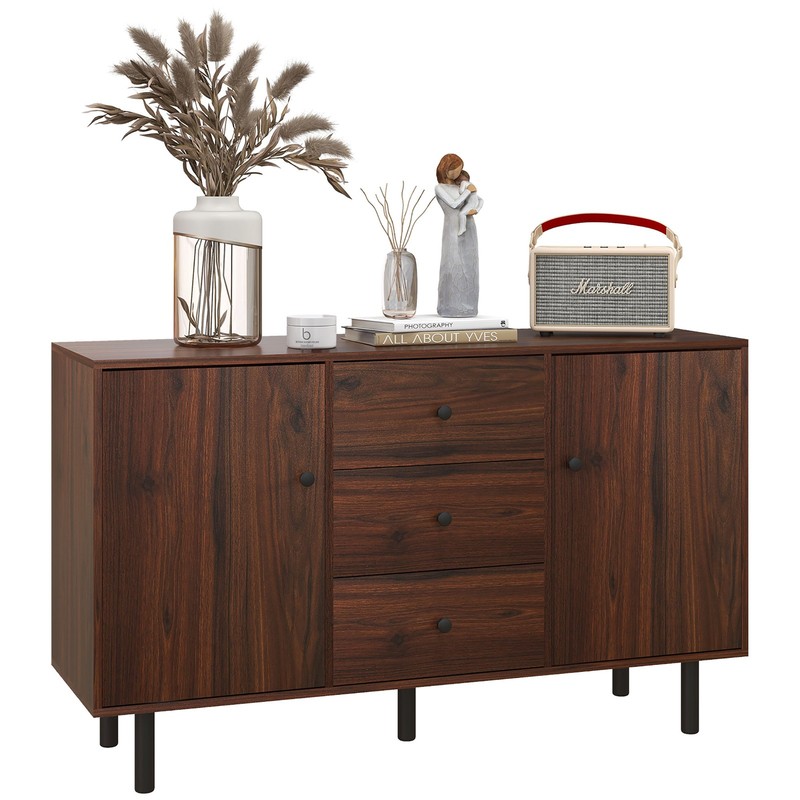 HOMCOM Kitchen Sideboard with 2 Cabinets 3 Drawers Buffet Table, Brown gallery