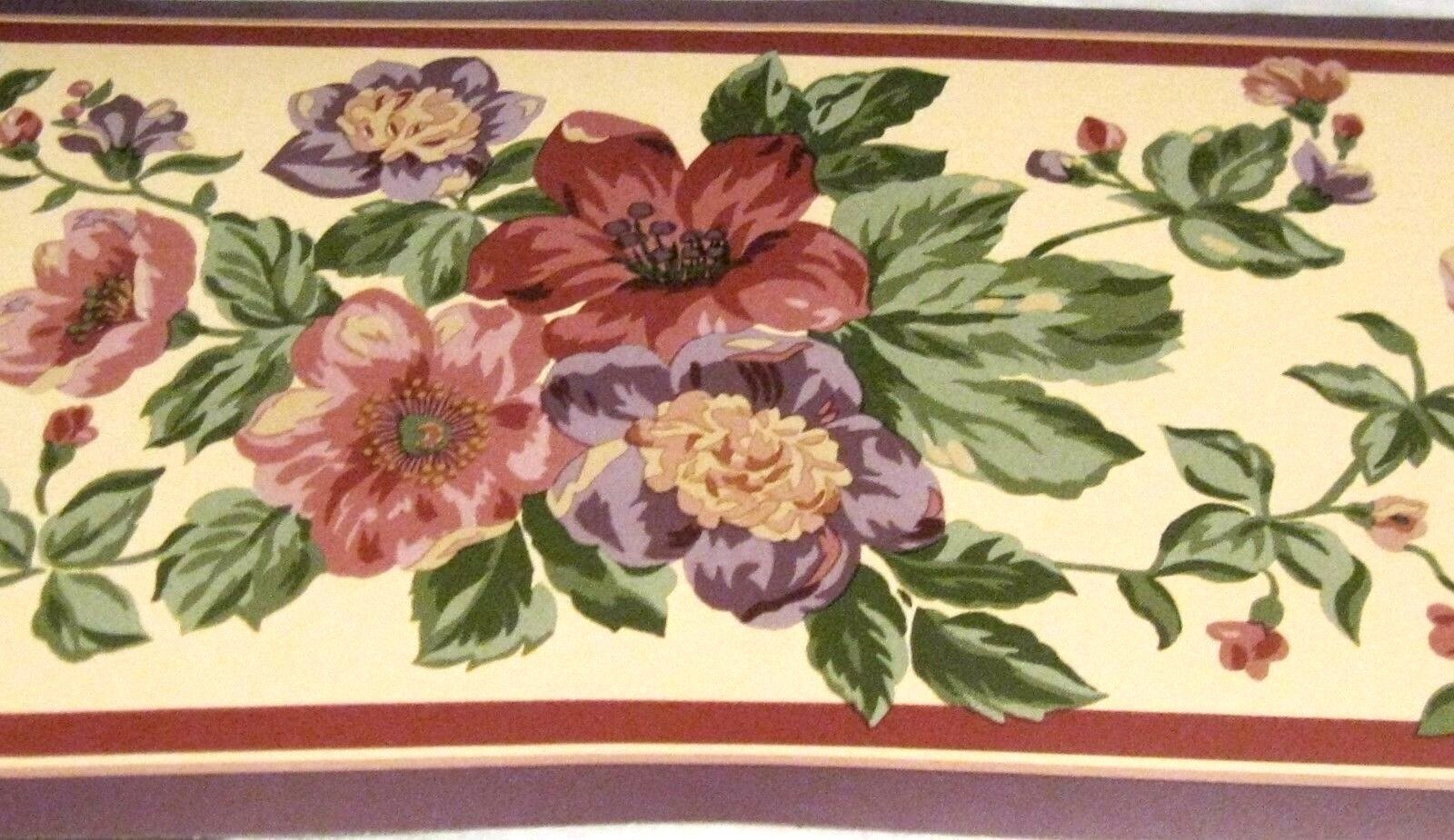 Wallpaper Border Traditional Flowers Purple + Burgundy Trim Yellow Wall 55221b gallery