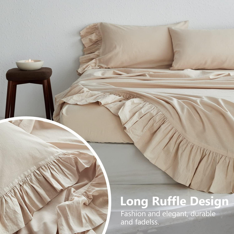 Vintage Chic Belgian Linen Sheet Set with Ruffles - Queen Size 4Pcs gallery