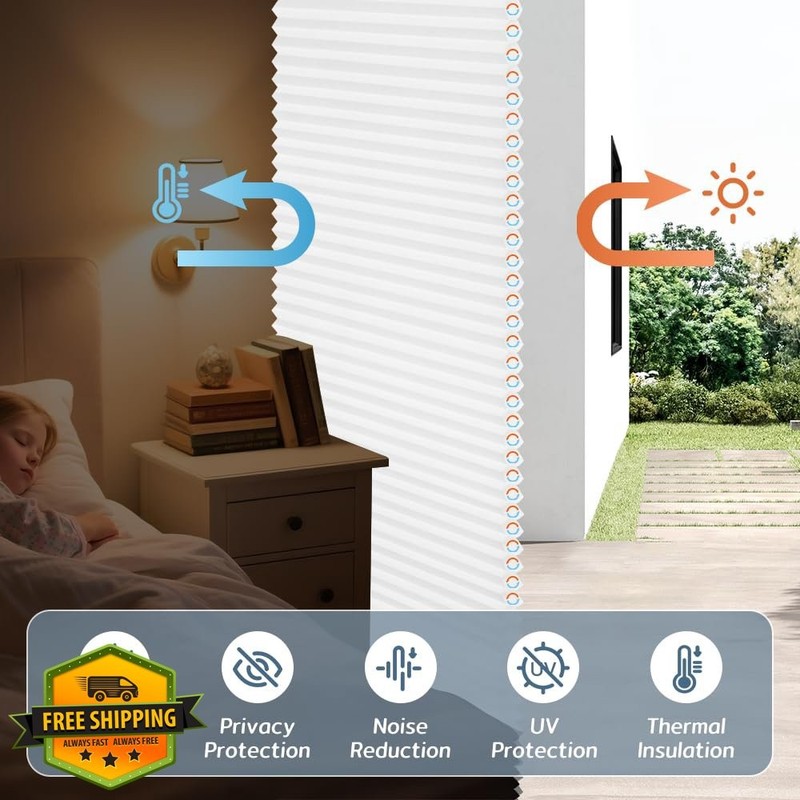 SEEYE White Light Filtering Cordless Cellular Shades 46"W x 64"H gallery