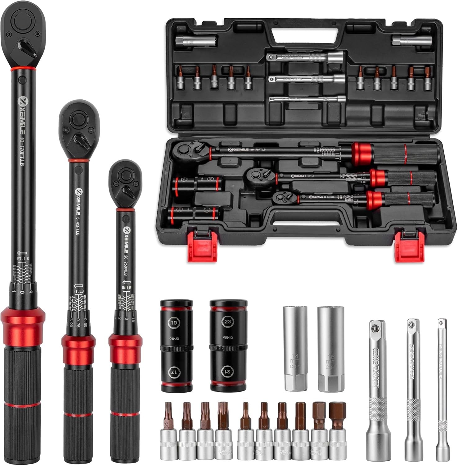 1/4 3/8 1/2-inch Drive Click Torque Wrench, 20Pcs Torque Wrench Set 20-260 gallery