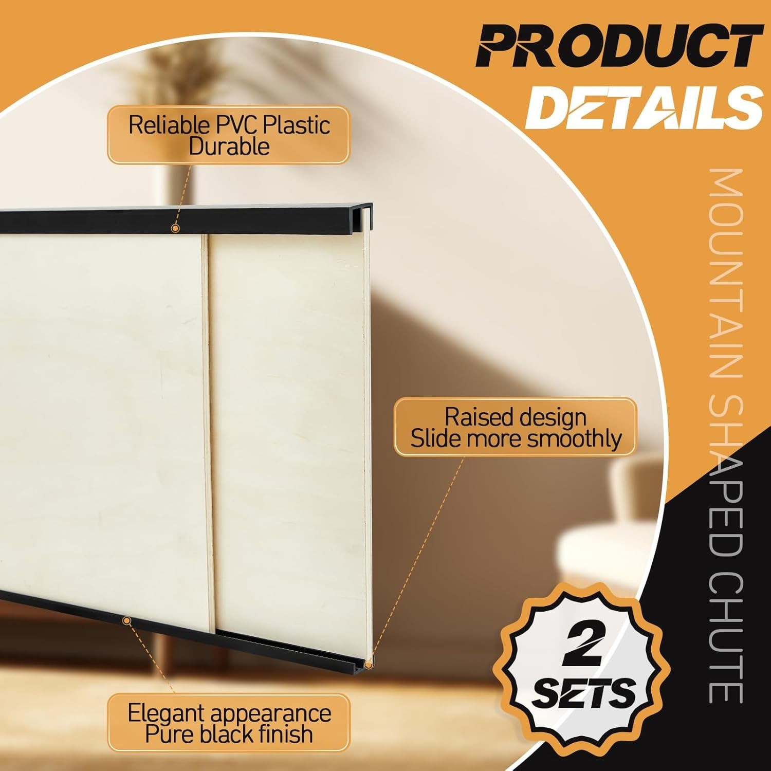 2 Sets Plastic Sliding Door Track Set for 1/4" Thick Panels Glass Cabinet gallery