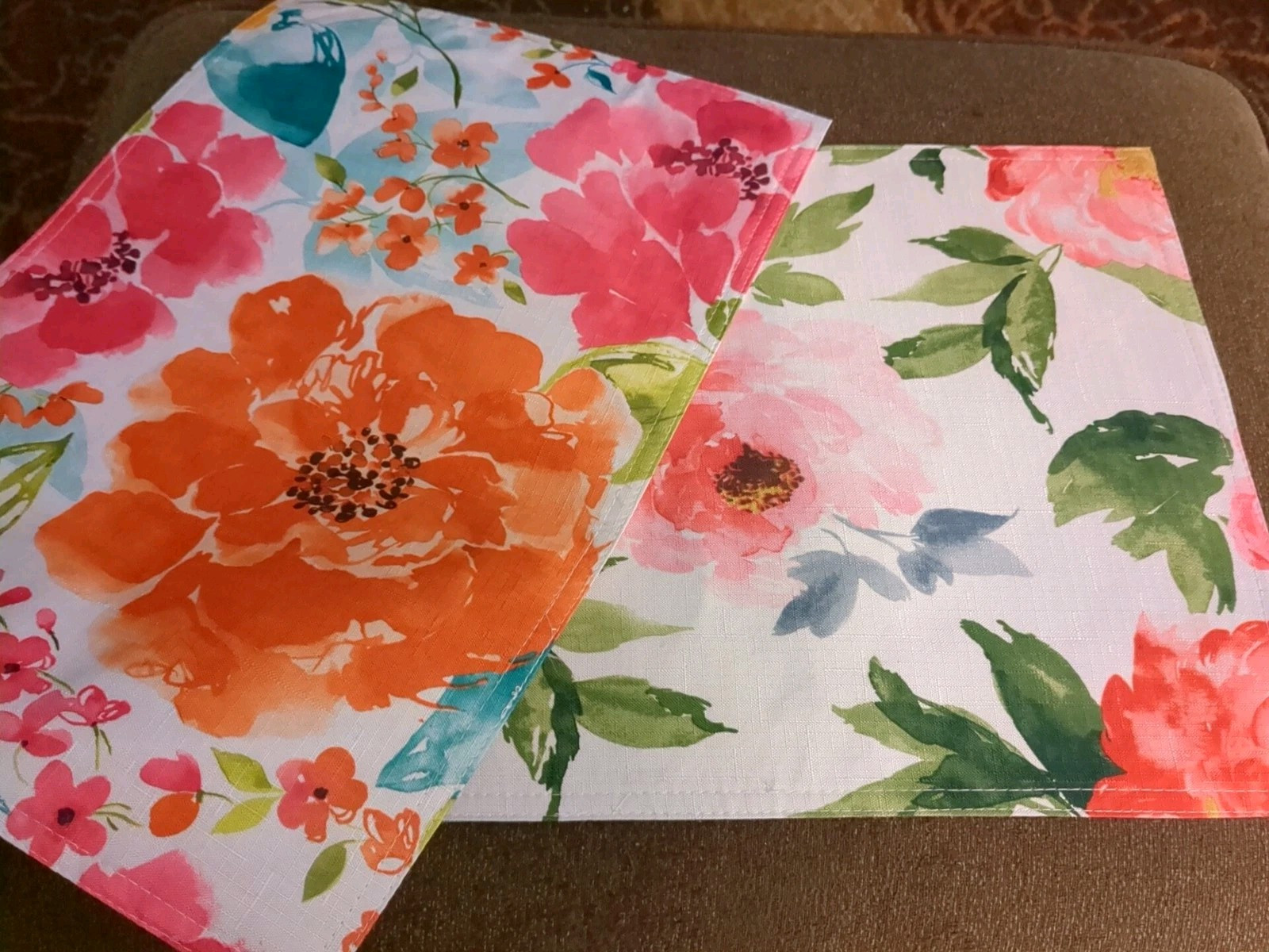 Spring Summer Placemats Set Of 2 Bright Floral Decor Fabric 19x13" gallery