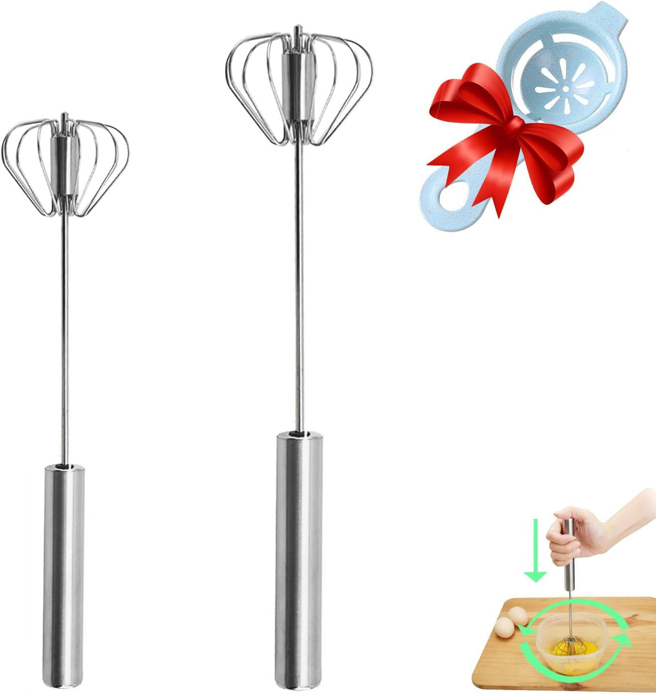 Semi-automatic Whisk, Stainless Steel Egg Beater, Hand Push Rotary Whisks Mixer gallery