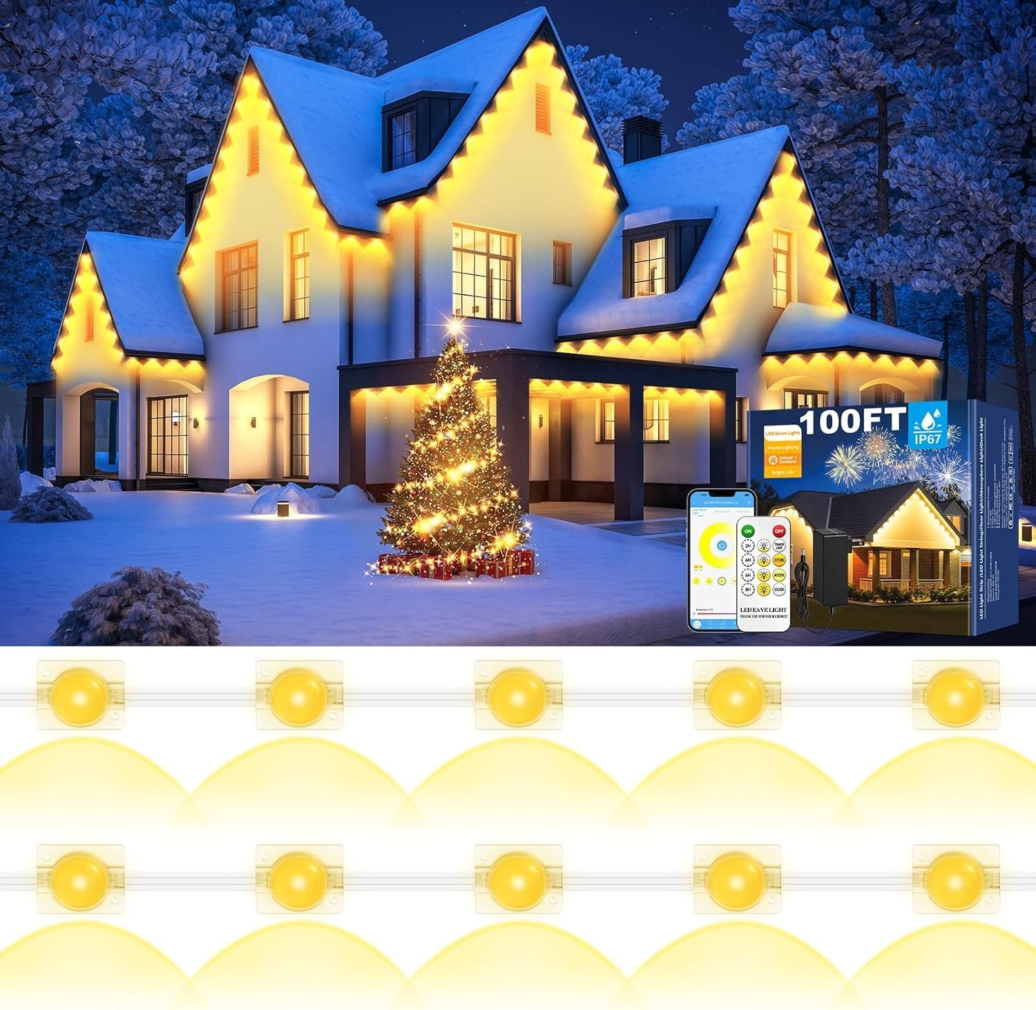 RESOVO Permanent Outdoor LED Eaves Lights Warm White Cold White, Remote 100FT gallery