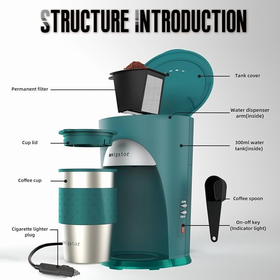 NEW SEALED Avigator 12V Portable Travel Coffee Maker Car RV Camping W/ Mug Green gallery