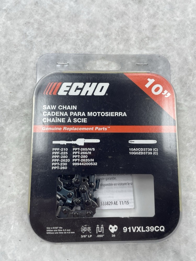 *OEM* Echo 10" Saw Chain Replacement 91VXL39CQ 3/8" LP New In Package 39 Links