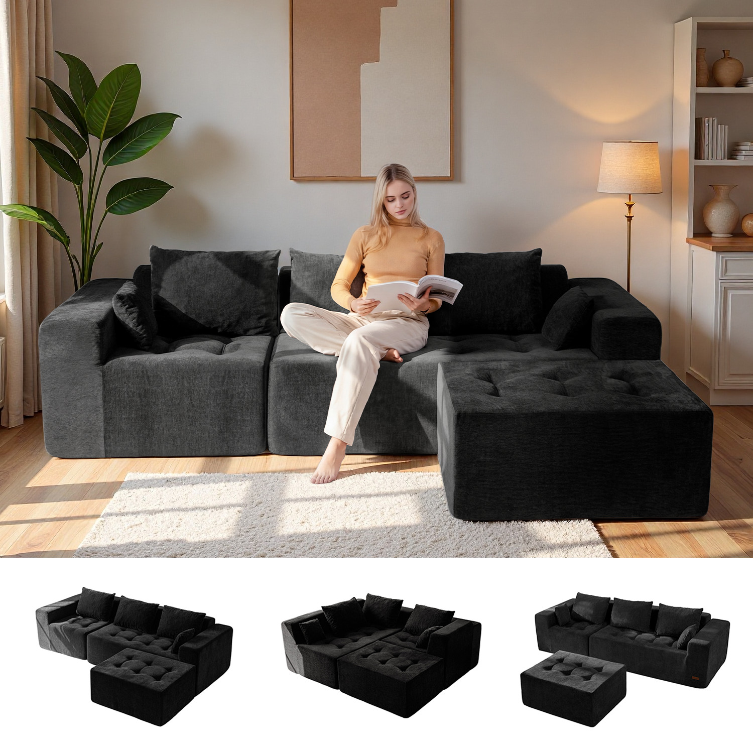 MAXYOYO Modular Sectional Sofa Couch, L Shaped Modern Cloud Couch with Ottoman gallery