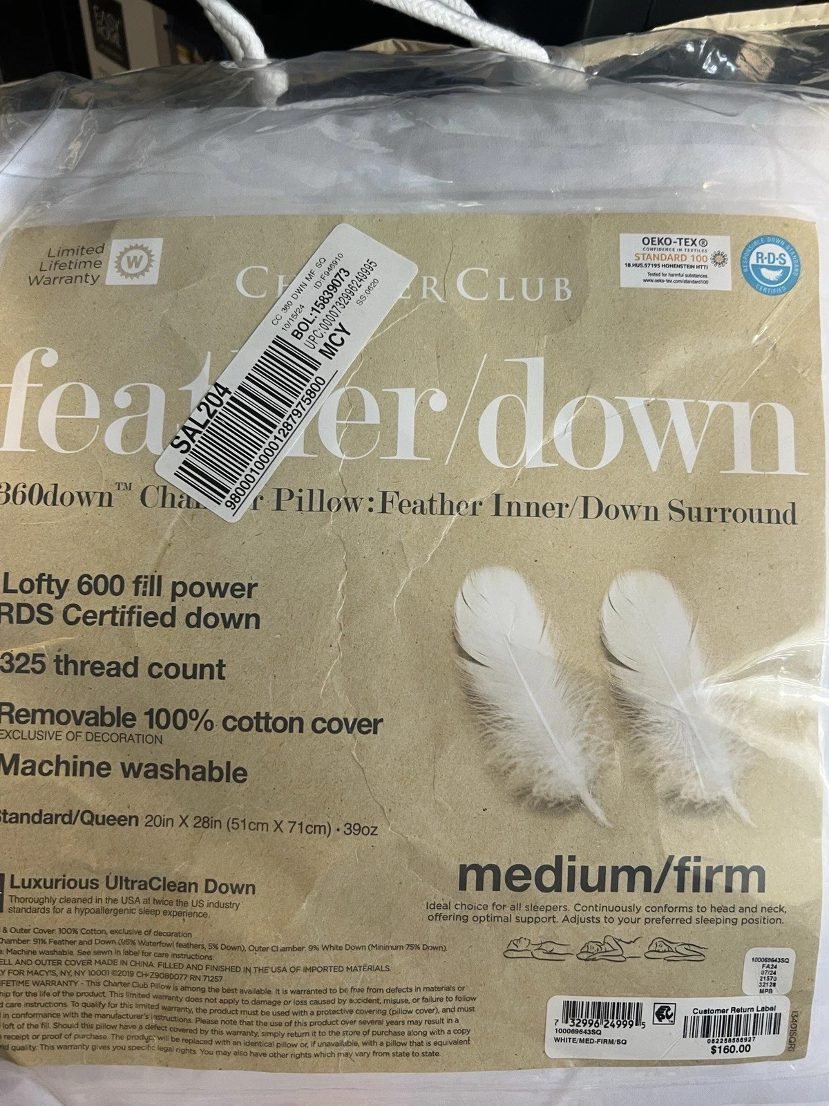Charter Club 360 Down & Feather Chamber Medium/Firm Density Pillow, Std/Queen gallery