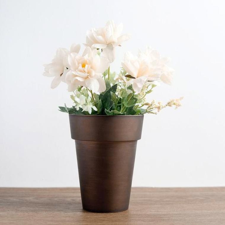 2 COPPER 6" tall Metallic Round PLASTIC FLOWER PLANT POTS Party Supplies gallery