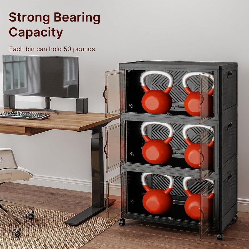 Extra Large Stackable Storage Bins with Lids & Wheels & Door,Foldable Collapsibl gallery