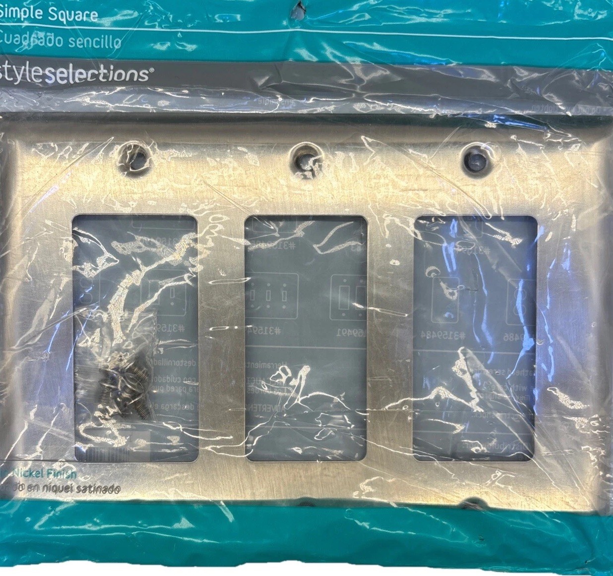 Style Selections Simple Square Triple Wall Plate Satin Nickel #3159491 {8} gallery