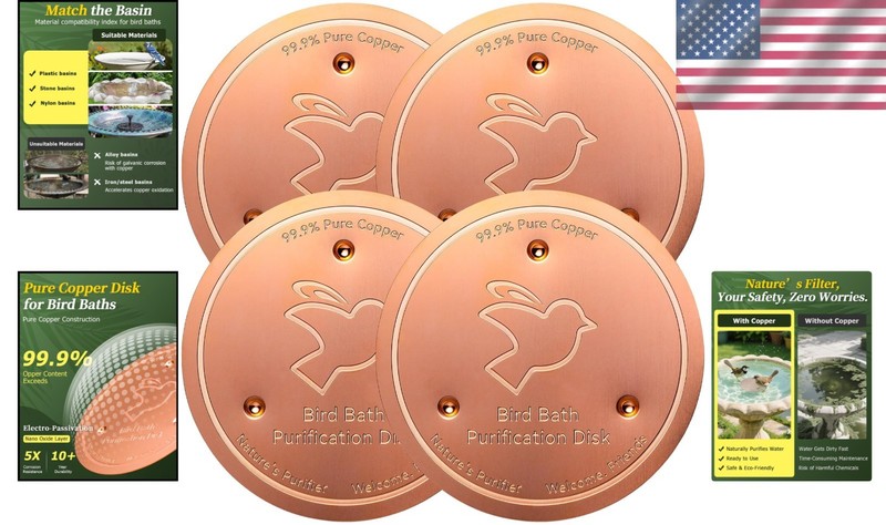 4-Pack 99.99% Pure Copper Bird Bath Disks - Natural Water Cleaner, All-Season gallery