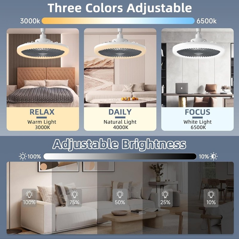 Socket Ceiling Fan Cool Light E26/E27 Base, Ceiling Fans with Light Cordless gallery
