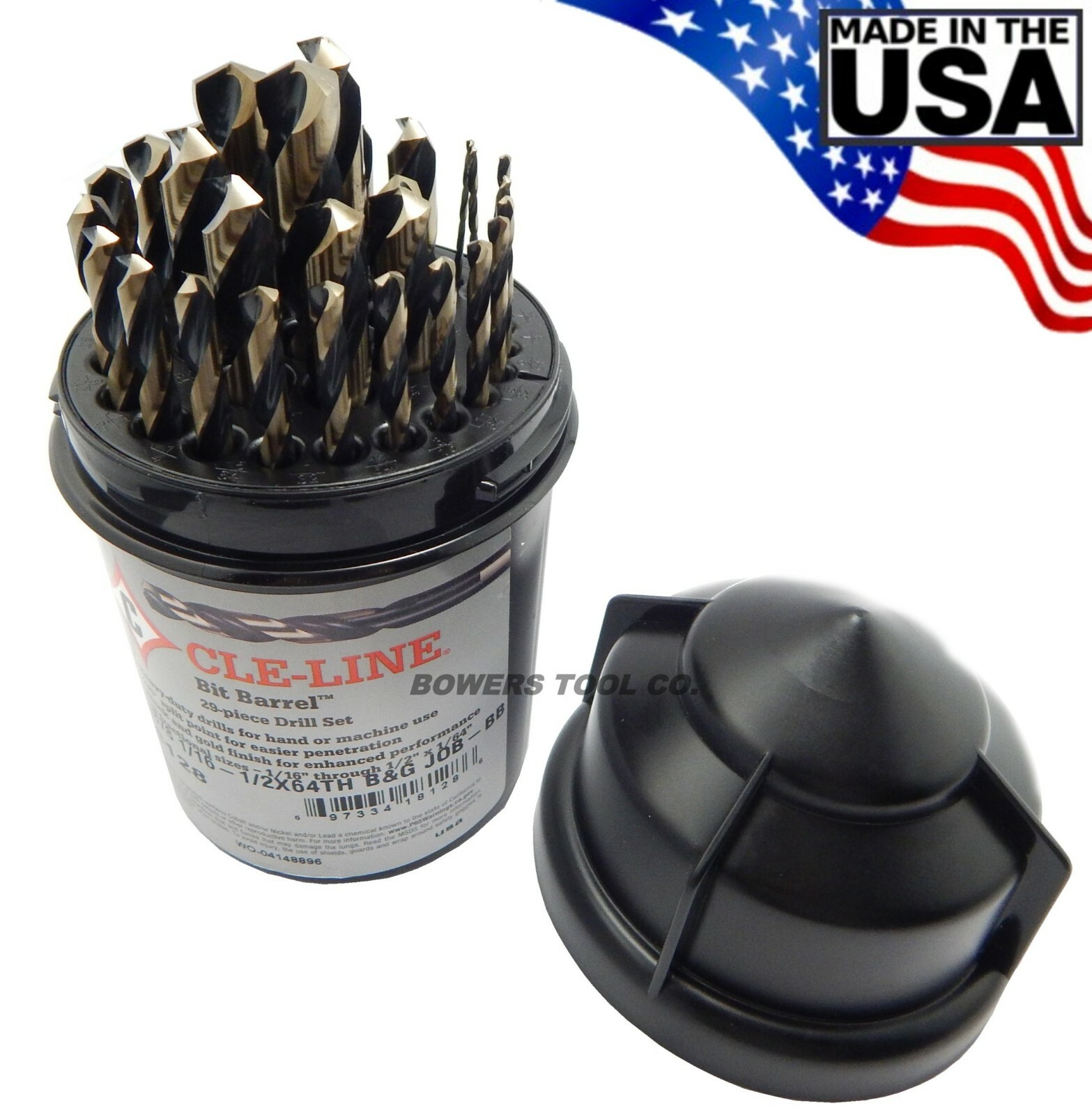 Cle Line 29pc Jobber Drill Bit Set HI-Moly M7 Black & Gold 3 Flats 1/16-1/2 USA gallery