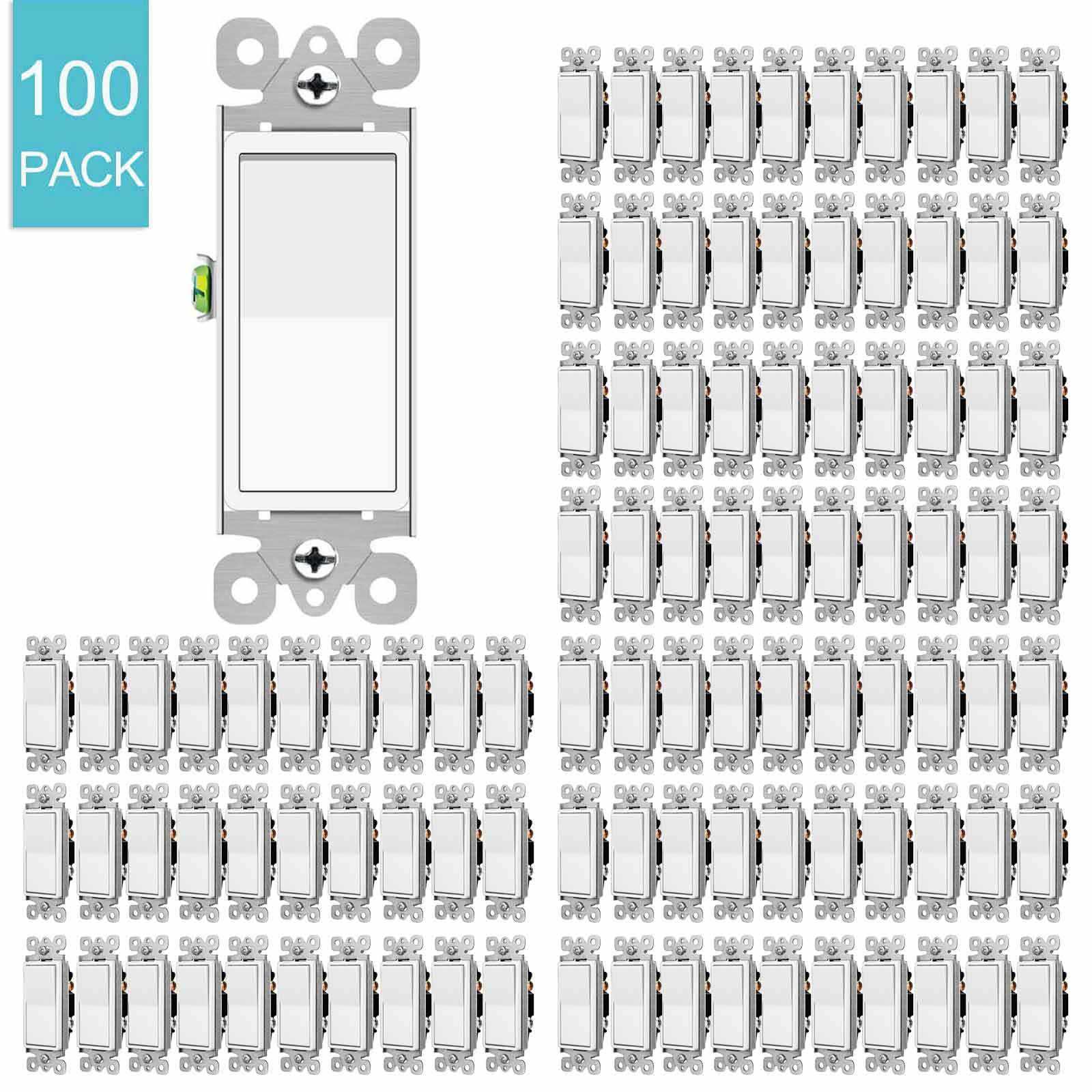 Wall Rocker Light Switch 15A 120/277V On Off Single Pole UL Listed White 100Pack gallery