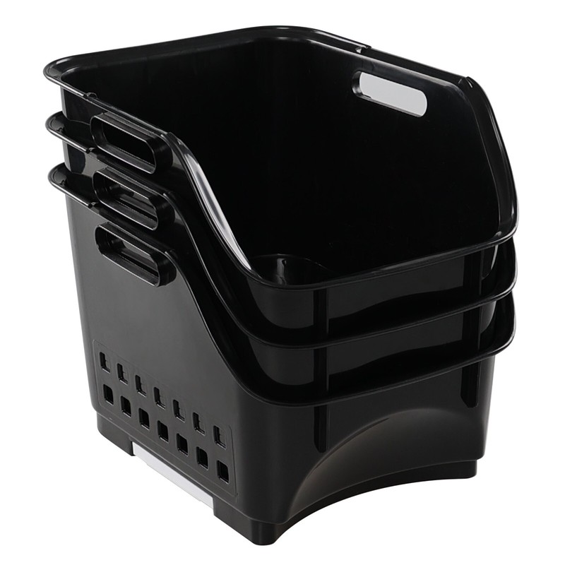 Cand 3-Pack Black Plastic Stacking Organizer Basket, Plastic Stackable Basket gallery