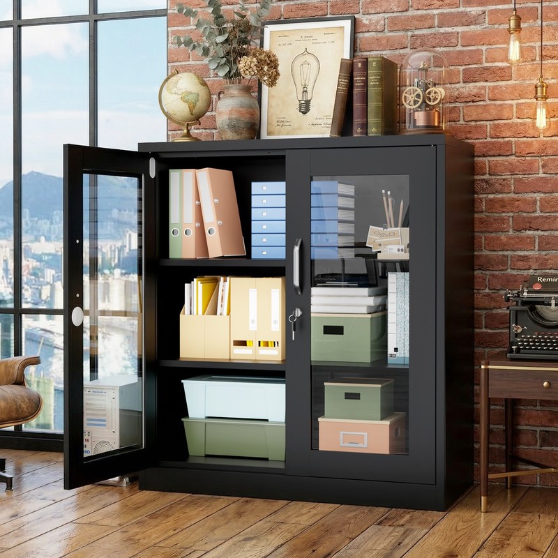 New Lockable Display Bookshelf with Tempered Glass Door and Adjustable Shelves gallery