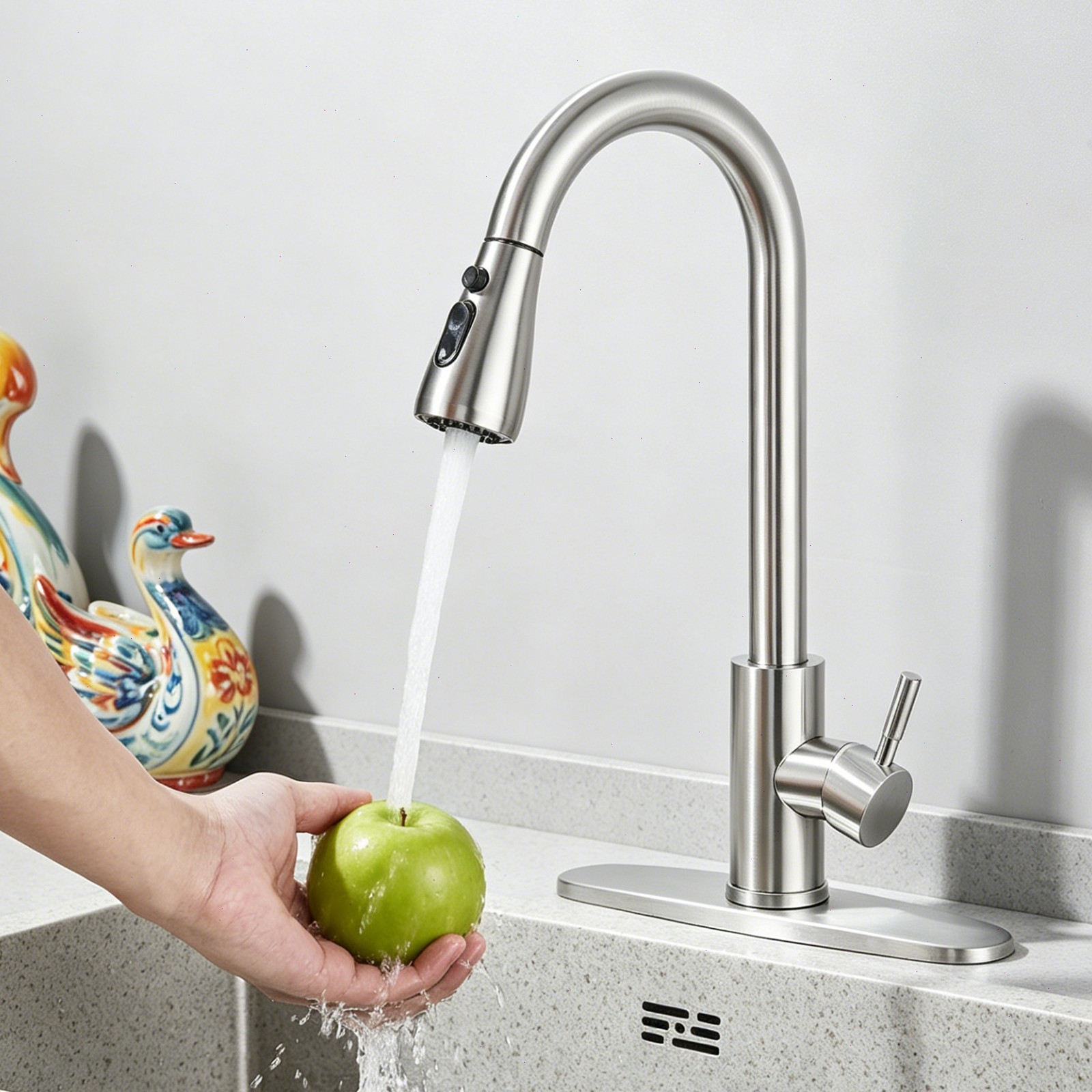 Kitchen Sink Faucet Brushed Nickel Single Handle Swivel Pull Down Sprayer Mixer gallery