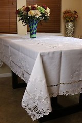 Rectangle 54×72″ White Polyester Embroidered Tablecloth Napkins Wedding Bridal
