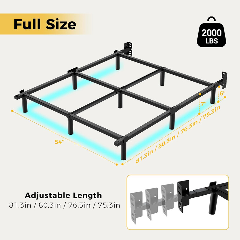 Full Size Metal Bed Frame with LED Lights, Heavy Duty, Easy Assembly, Black gallery