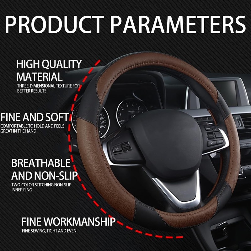 Steering Wheel Cover, Soft Leather Protctor, Universal No Color: Black/Coffee gallery