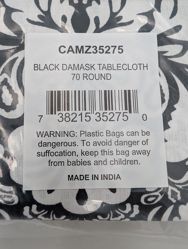 70" Black White DAMASK ROUND TABLECLOTH gallery