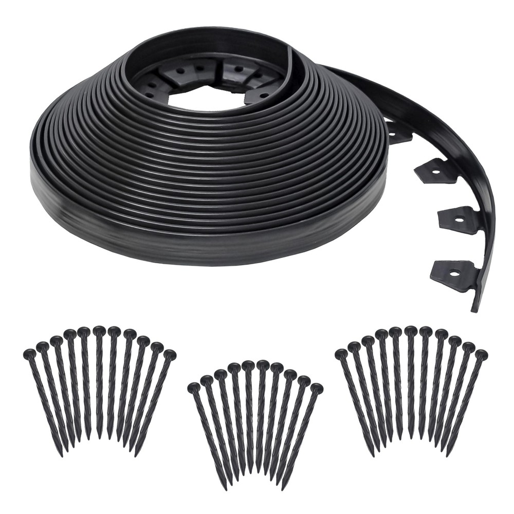 EasyFlex NoDig Flexible Landscape Edging Kit 100 ft Black Garden Border